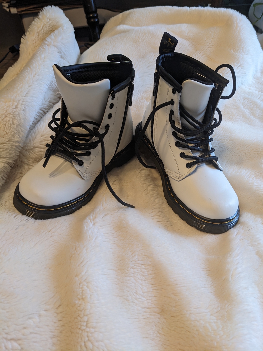 Dr. Martens Kids White and Black Lace-Up Boots